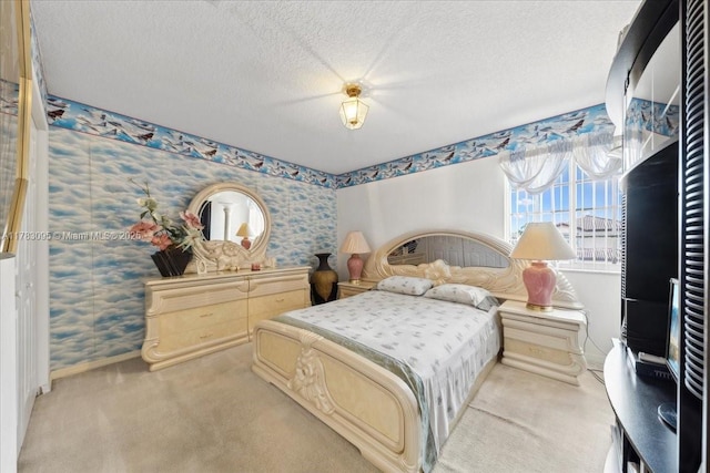 15489 SW 150th St, Miami, FL 33196 - bedroom with a textured ceiling, baseboards, wallpapered walls, and carpet floors