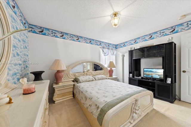 15489 SW 150th St, Miami, FL 33196 - bedroom with light colored carpet, a textured ceiling, and decorative columns