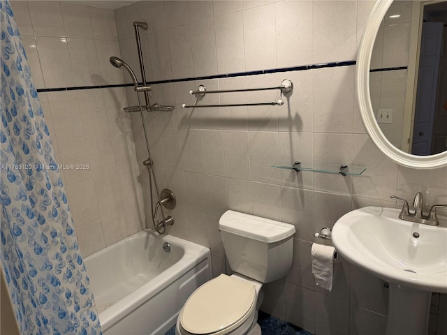 231 174th St Unit 2308, Sunny Isles Beach, FL 33160 - full bath with tile walls, toilet, a sink, and shower / bathtub combination with curtain