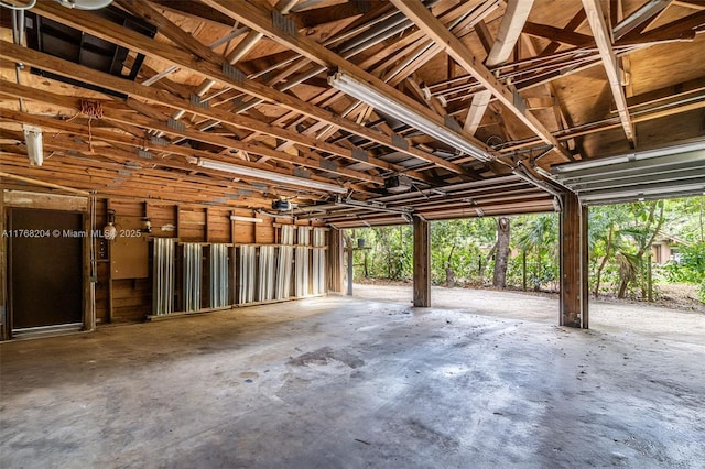 garage with a garage door opener