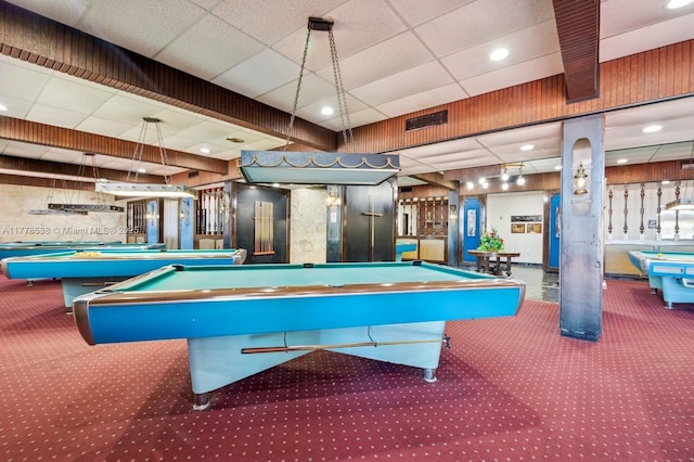 2851 Leonard Dr Unit J610, Aventura, FL 33160 - rec room with carpet flooring, billiards, and a paneled ceiling