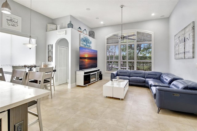 4060 SW 152nd Ave, Miramar, FL 33027 - living area featuring ceiling fan, recessed lighting, arched walkways, and light tile patterned flooring