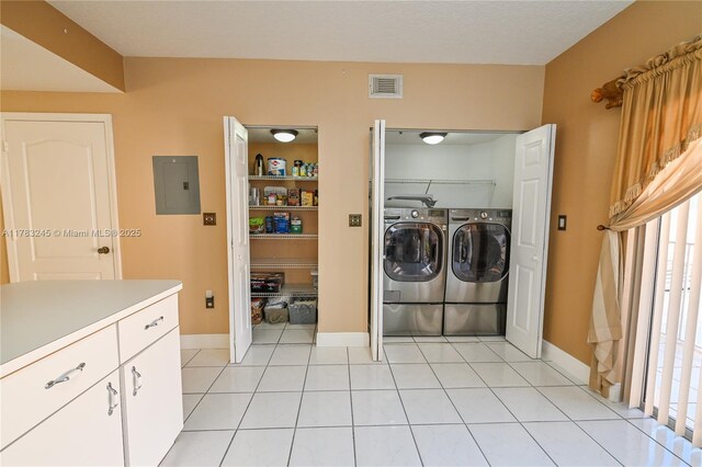 8390 NW 103rd St Unit 205H, Hialeah Gardens, FL 33016 - washroom with visible vents, baseboards, separate washer and dryer, electric panel, and laundry area