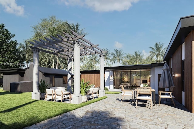 view of patio with a pergola and an outdoor hangout area