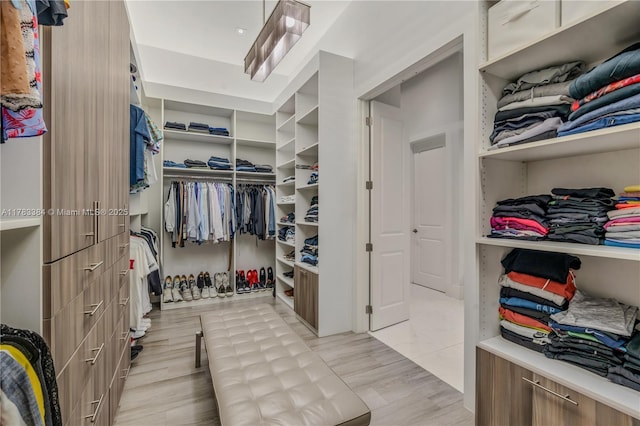walk in closet featuring light wood finished floors