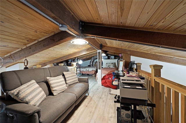 bonus room with lofted ceiling, wooden ceiling, and wood finished floors
