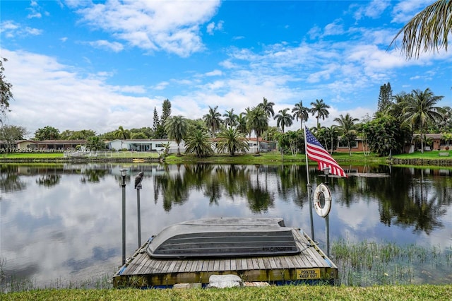 view of dock with a water view