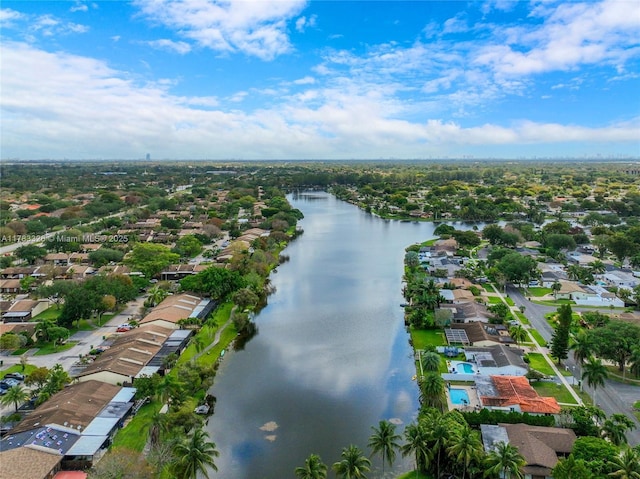 aerial view with a water view and a residential view