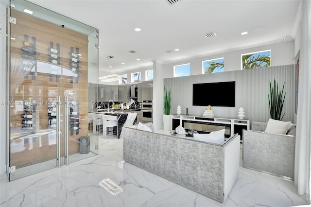 3408 NE 169th St, North Miami Beach, FL 33160 - living area with visible vents, recessed lighting, and marble finish floor