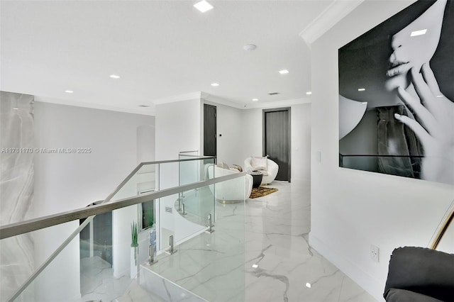 3408 NE 169th St, North Miami Beach, FL 33160 - corridor with crown molding, recessed lighting, and marble finish floor