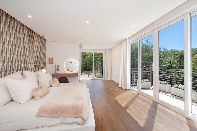 6295 SW 126th St, Pinecrest, FL 33156 - bedroom featuring access to outside, hardwood / wood-style floors, and recessed lighting