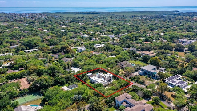 6295 SW 126th St, Pinecrest, FL 33156 - aerial view of property's location featuring property parcel outlined and a nearby body of water