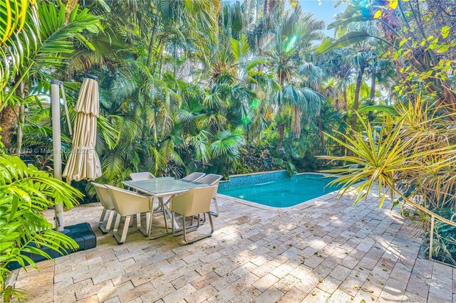 outdoor pool featuring a patio and outdoor dining space