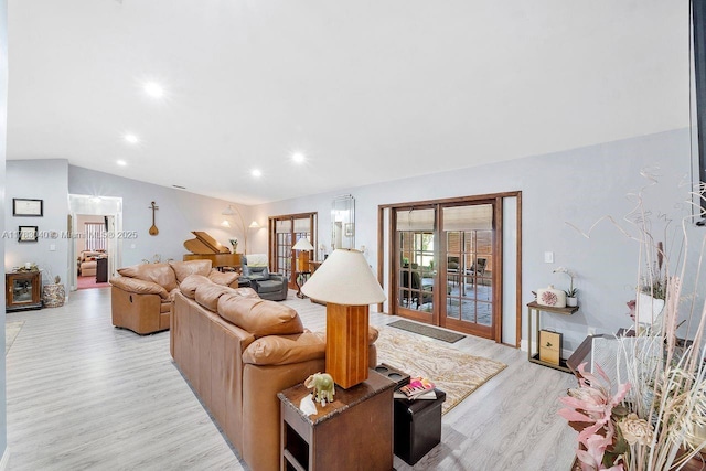 18201 SW 87th Ave, Palmetto Bay, FL 33157 - living area featuring light wood-type flooring, recessed lighting, and lofted ceiling