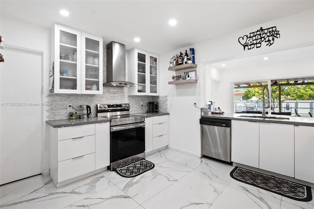 5117 Washington St, Hollywood, FL 33021 - kitchen featuring recessed lighting, wall chimney exhaust hood, and stainless steel appliances