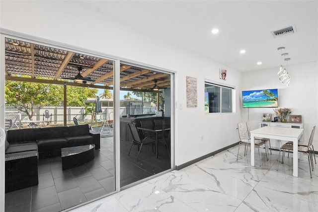 5117 Washington St, Hollywood, FL 33021 - interior space with visible vents, baseboards, recessed lighting, and marble finish floor