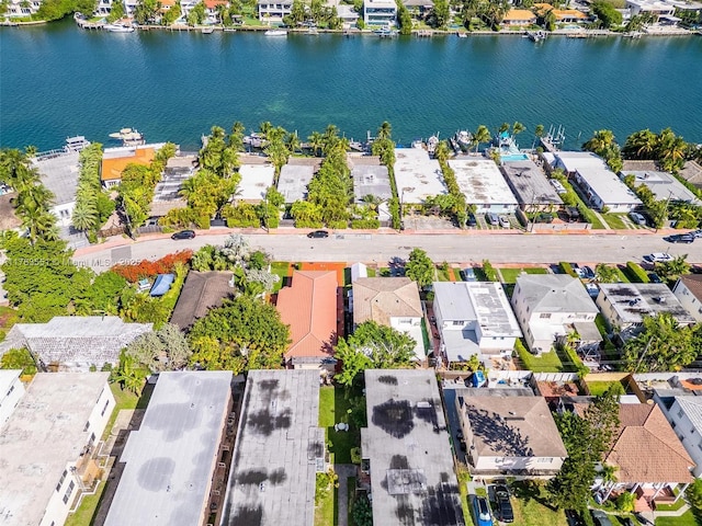 aerial view featuring a residential view and a water view