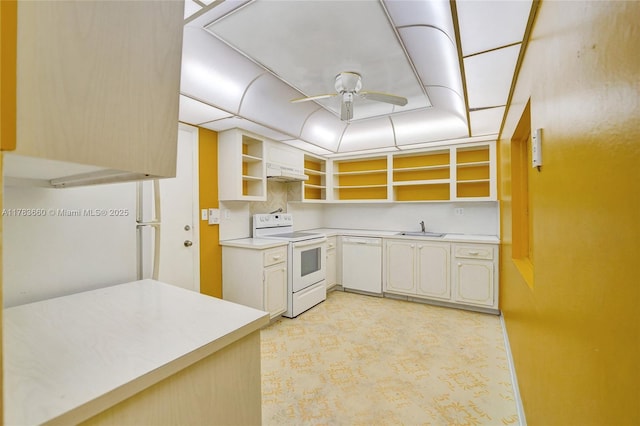 1401 S Ocean Dr Unit 902, Hollywood, FL 33019 - kitchen featuring white appliances, open shelves, ceiling fan, light countertops, and a sink