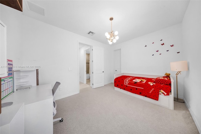 1705 Trailhead Ter, Hollywood, FL 33021 - bedroom with visible vents, carpet flooring, and a notable chandelier