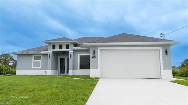 2901 27th St SW, Lehigh Acres, FL 33976 - prairie-style home featuring a shingled roof, a garage, driveway, and stucco siding