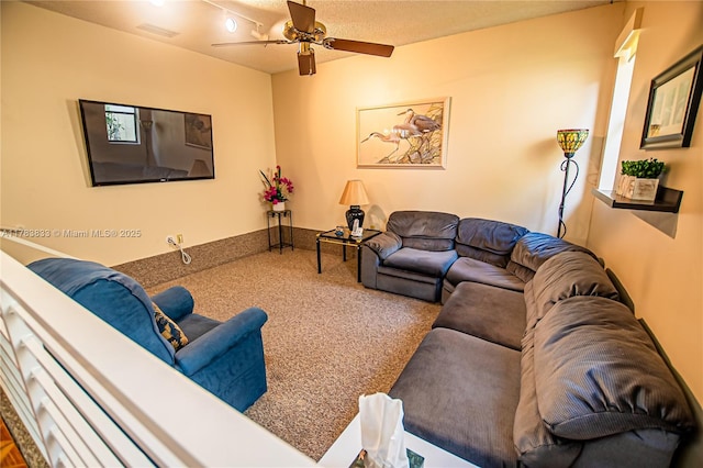 17411 NW 62nd Ct, Hialeah, FL 33015 - carpeted living room with visible vents and a ceiling fan