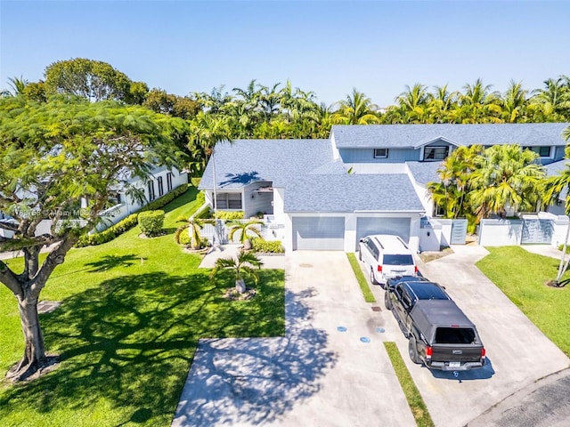 9909 NW 52nd Ln, Doral, FL 33178 - view of front of home featuring concrete driveway, a shingled roof, a front lawn, and a garage