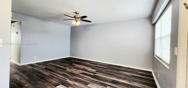 285 Fanshaw G 285G, Boca Raton, FL 33434 - empty room featuring a ceiling fan, baseboards, and dark wood-style floors
