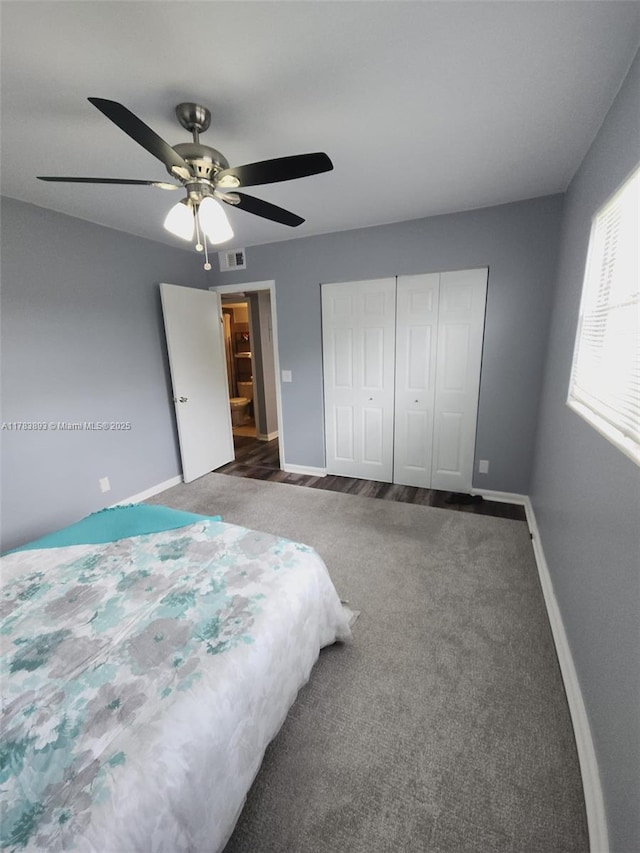 285 Fanshaw G 285G, Boca Raton, FL 33434 - carpeted bedroom with a closet, ceiling fan, baseboards, and visible vents