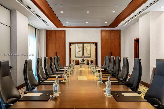 551 N Fort Lauderdale Beach Blvd Unit H1403, Fort Lauderdale, FL 33304 - office space featuring a tray ceiling, recessed lighting, and wood finished floors