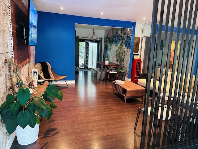 4371 SW 14th St, Miami, FL 33134 - interior space featuring wood finished floors, a notable chandelier, baseboards, and recessed lighting