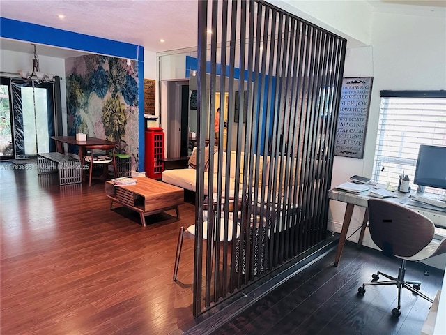 4371 SW 14th St, Miami, FL 33134 - office area with recessed lighting, an inviting chandelier, and wood finished floors