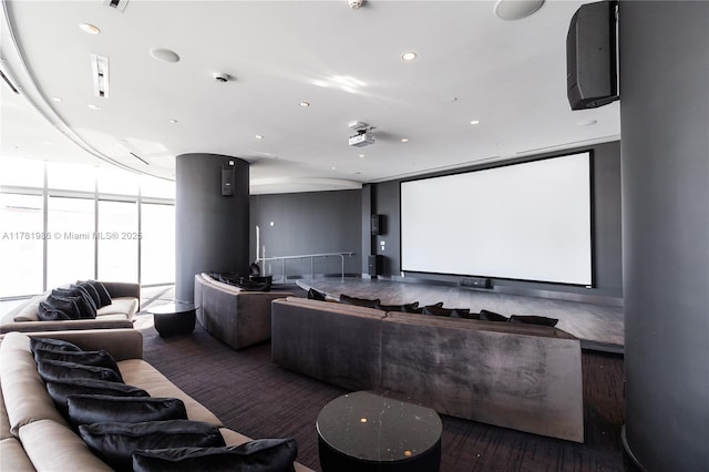 home theater room with recessed lighting