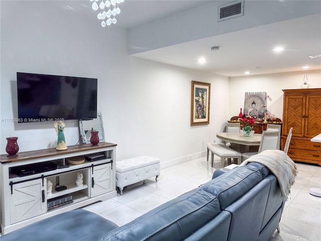 10505 SW 153rd Ct Unit 2, Miami, FL 33196 - living area featuring recessed lighting, visible vents, marble finish floor, and baseboards