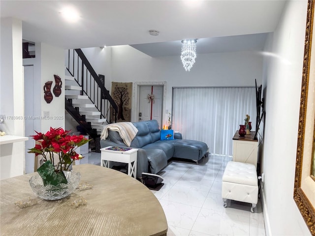 10505 SW 153rd Ct Unit 2, Miami, FL 33196 - living room with stairs, a notable chandelier, and marble finish floor