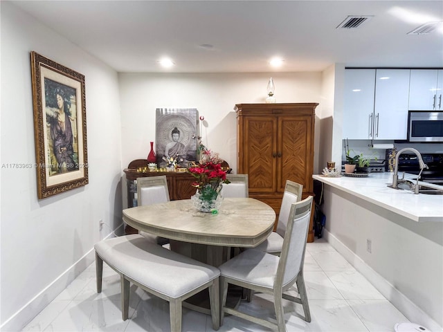 10505 SW 153rd Ct Unit 2, Miami, FL 33196 - dining space with visible vents, baseboards, recessed lighting, and marble finish floor