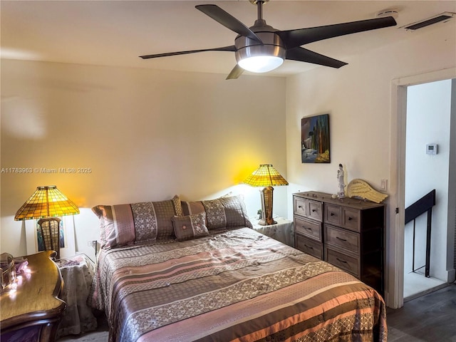 10505 SW 153rd Ct Unit 2, Miami, FL 33196 - bedroom with ceiling fan, dark wood finished floors, and visible vents