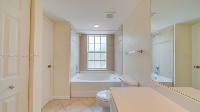 4105 Residence Dr Unit 709, Fort Myers, FL 33901 - bathroom with visible vents, toilet, shower / bathing tub combination, vanity, and tile patterned floors