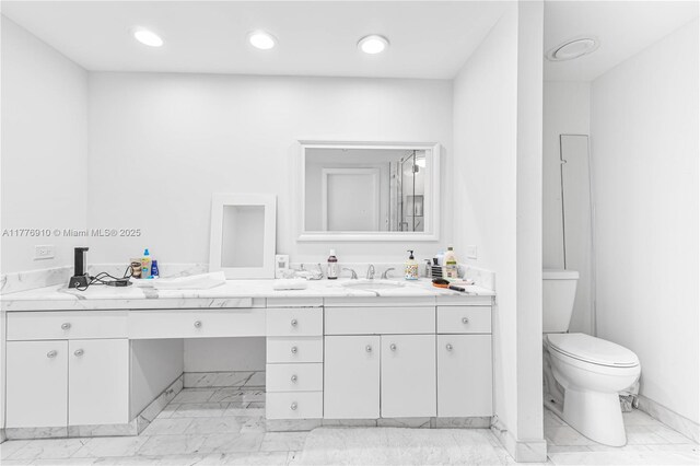 19667 Turnberry Way Unit 3F, Aventura, FL 33180 - full bathroom featuring marble finish flooring, double vanity, toilet, and recessed lighting