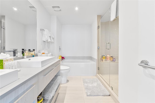 4010 S Ocean Dr Unit T3609, Hollywood, FL 33019 - bathroom with a sink, a stall shower, a bath, double vanity, and recessed lighting