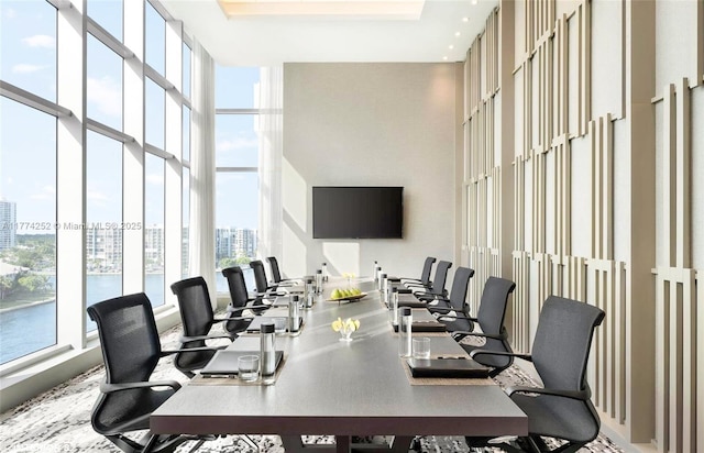 4010 S Ocean Dr Unit T3609, Hollywood, FL 33019 - office area featuring a view of city, a wealth of natural light, a towering ceiling, and floor to ceiling windows