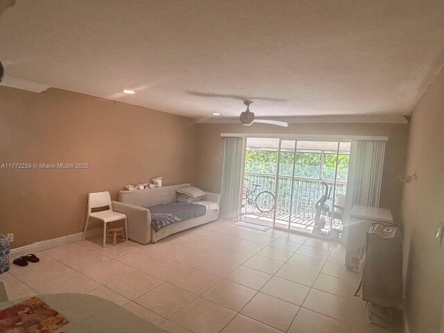 470 N Laurel Dr Unit 6A, Margate, FL 33063 - tiled bedroom featuring access to outside, a ceiling fan, recessed lighting, and baseboards