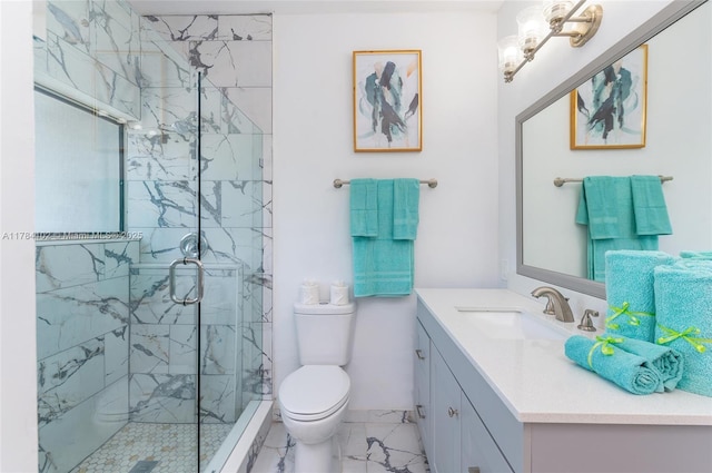 3313 SE 3rd St, Pompano Beach, FL 33062 - full bathroom with marble look tiles, toilet, a marble finish shower, and vanity