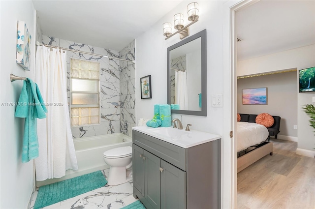 3313 SE 3rd St, Pompano Beach, FL 33062 - bathroom with vanity, shower / tub combo, toilet, and wood finished floors