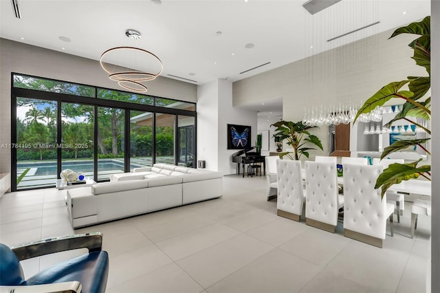 welcome area with a high ceiling