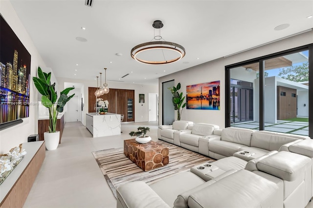 living room featuring recessed lighting
