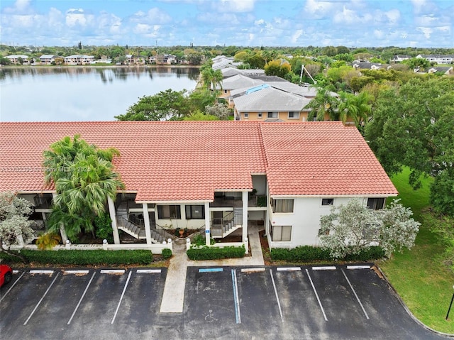 aerial view with a water view