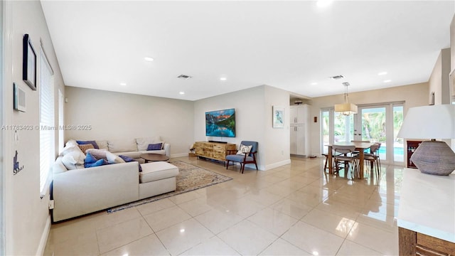 8435 SW 157th St, Palmetto Bay, FL 33157 - living room with recessed lighting, visible vents, baseboards, and light tile patterned flooring