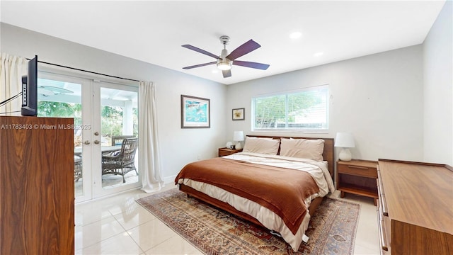 8435 SW 157th St, Palmetto Bay, FL 33157 - bedroom with light tile patterned floors, ceiling fan, recessed lighting, french doors, and access to exterior