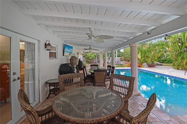 8435 SW 157th St, Palmetto Bay, FL 33157 - exterior space featuring a patio, outdoor dining area, french doors, and a ceiling fan
