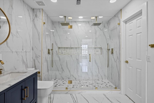 9150 Genesee St, Port Charlotte, FL 33981 - full bath featuring toilet, marble finish floor, visible vents, and a marble finish shower